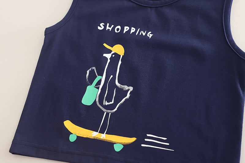 Boys Printed Sleeveless T-shirt with Shorts