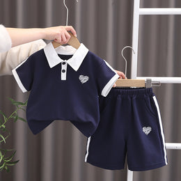 Boys Shirt Collar Short Sleeves T-shirt With Shorts