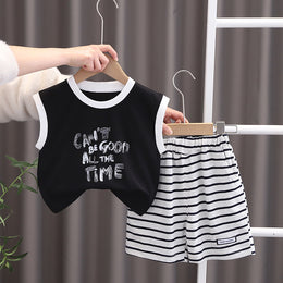 Boys Typography Printed Round Neck T-shirt With Shorts