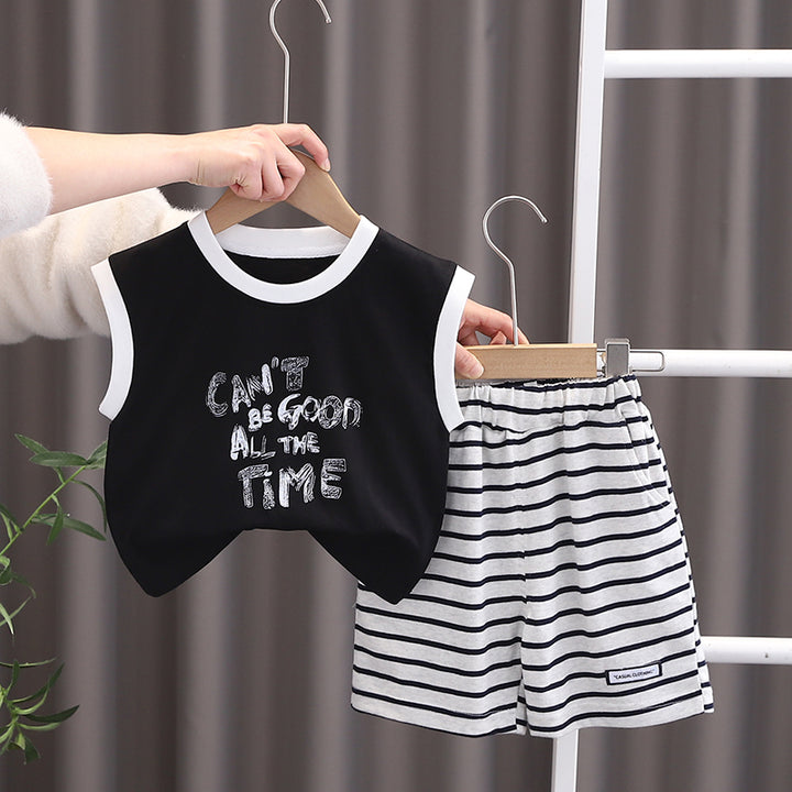 Boys Typography Printed Round Neck T-shirt With Shorts