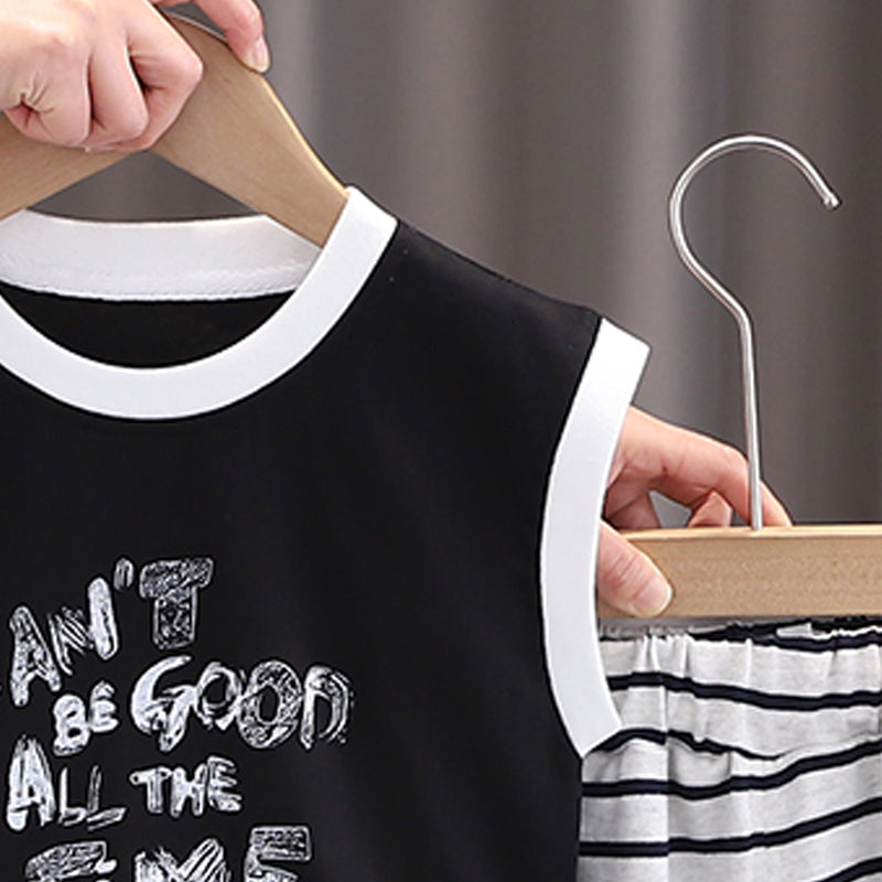 Boys Typography Printed Round Neck T-shirt With Shorts