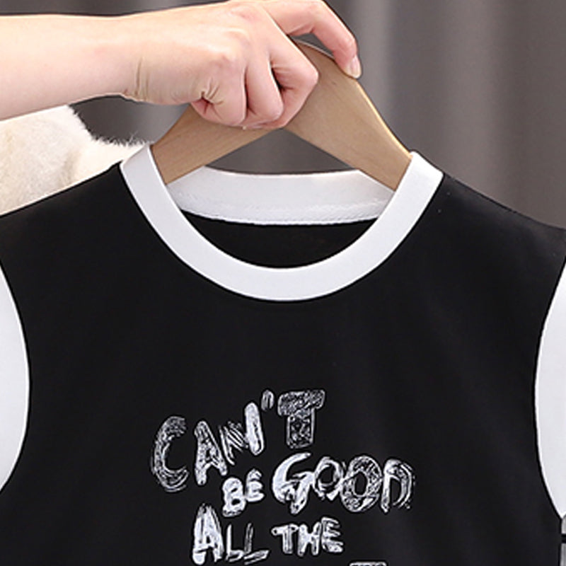 Boys Typography Printed Round Neck T-shirt With Shorts