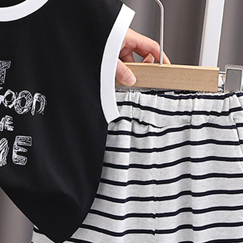 Boys Typography Printed Round Neck T-shirt With Shorts