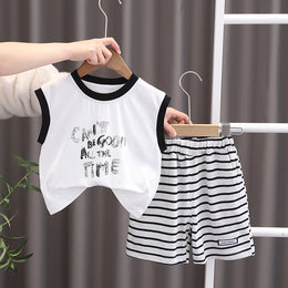 Boys Typography Printed Round Neck Sleeveless T-shirt With Shorts