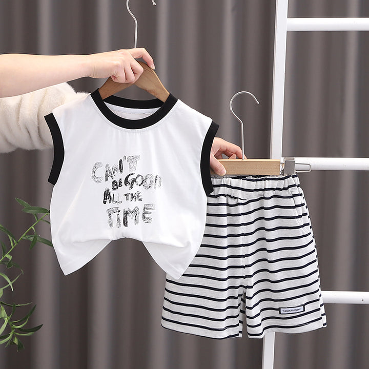Boys Typography Printed Round Neck Sleeveless T-shirt With Shorts