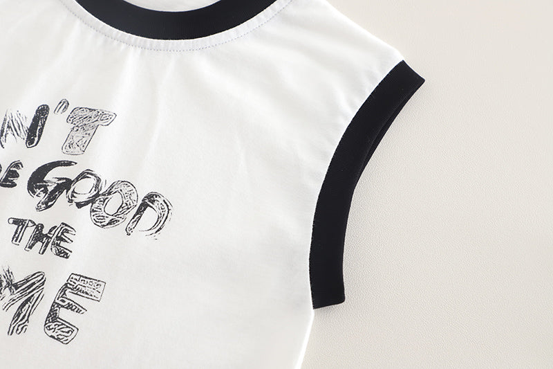 Boys Typography Printed Round Neck Sleeveless T-shirt With Shorts