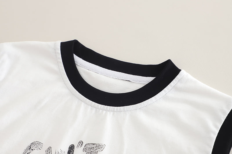 Boys Typography Printed Round Neck Sleeveless T-shirt With Shorts