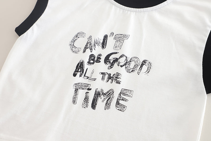 Boys Typography Printed Round Neck Sleeveless T-shirt With Shorts