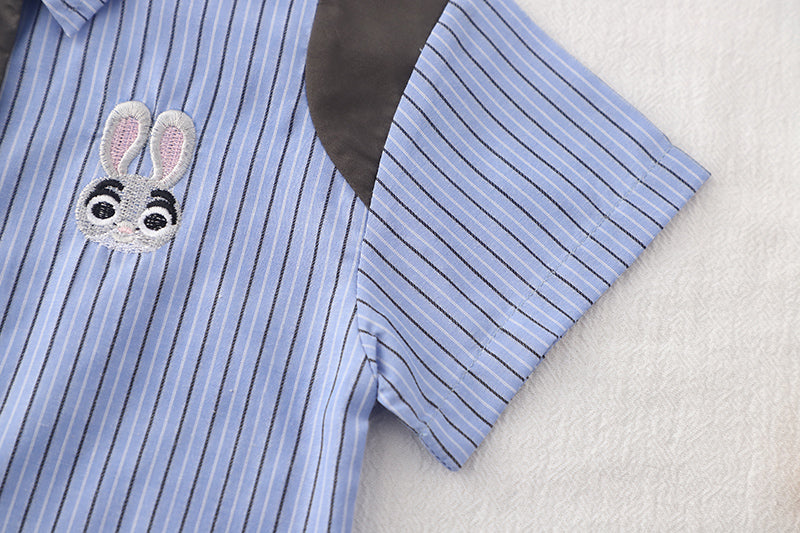 Boys Striped Shirt Collar T-shirt with Shorts