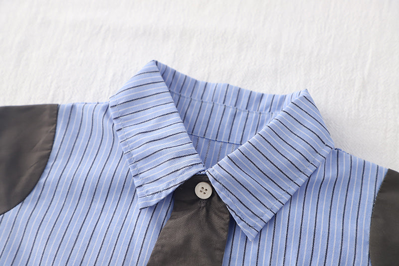 Boys Striped Shirt Collar T-shirt with Shorts