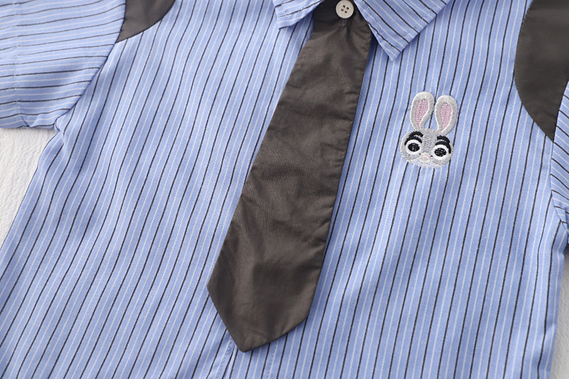 Boys Striped Shirt Collar T-shirt with Shorts