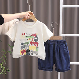 Boys Animal Printed Round Neck T-shirt With Shorts
