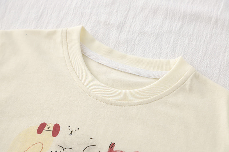 Boys Animal Printed Round Neck T-shirt With Shorts