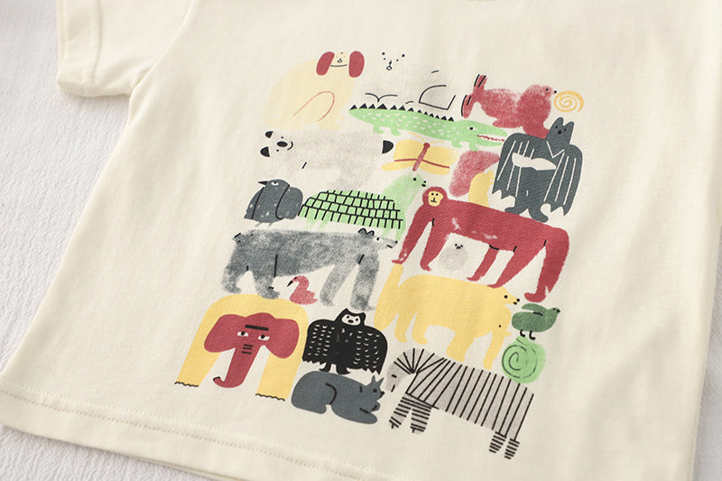 Boys Animal Printed Round Neck T-shirt With Shorts