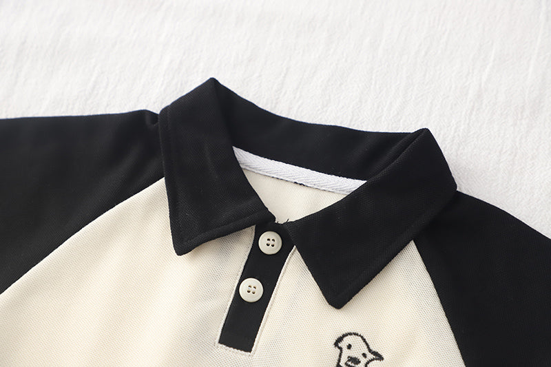 Boys Colourblocked Shirt Collar T-shirt With Shorts