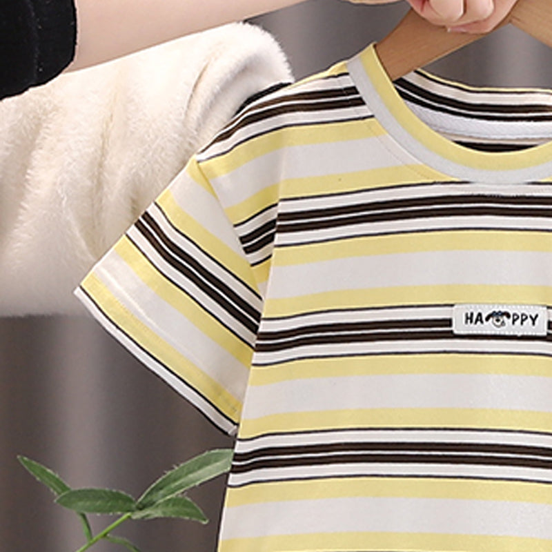 Boys Striped Round Neck T-shirt With Shorts