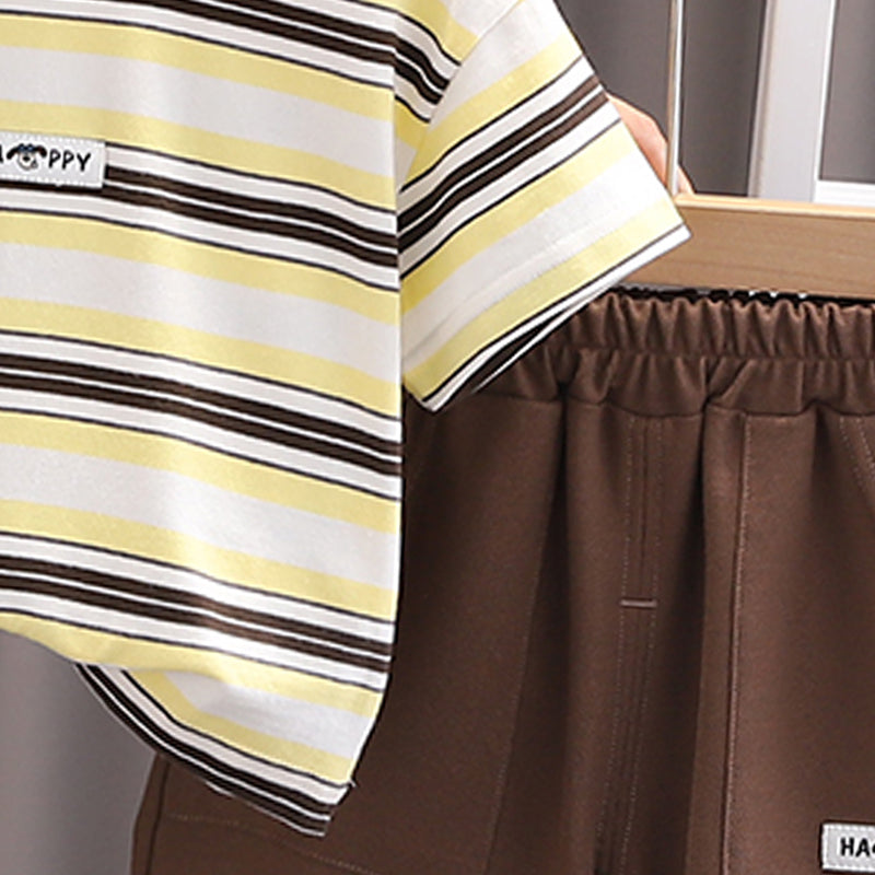 Boys Striped Round Neck T-shirt With Shorts