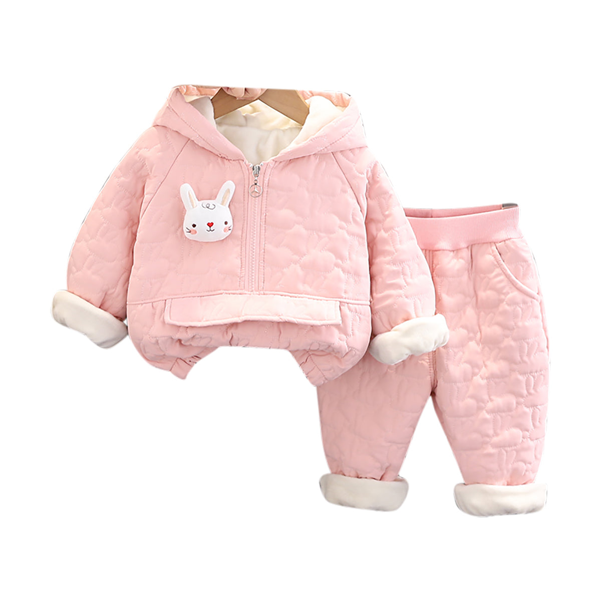 Girls Self Design Hooded Coat With Trouser