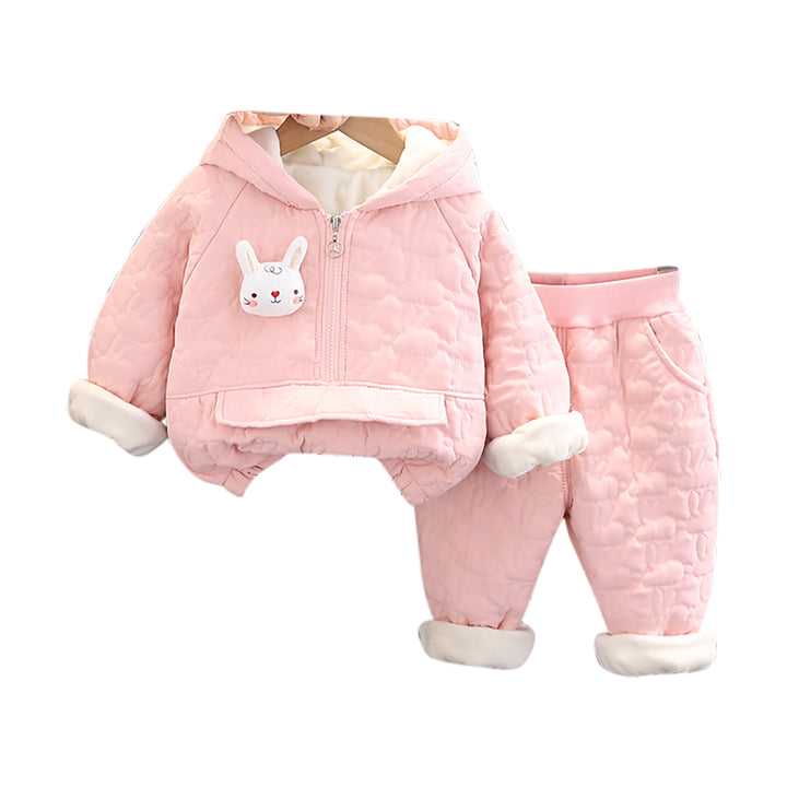 Girls Self Design Hooded Coat With Trouser