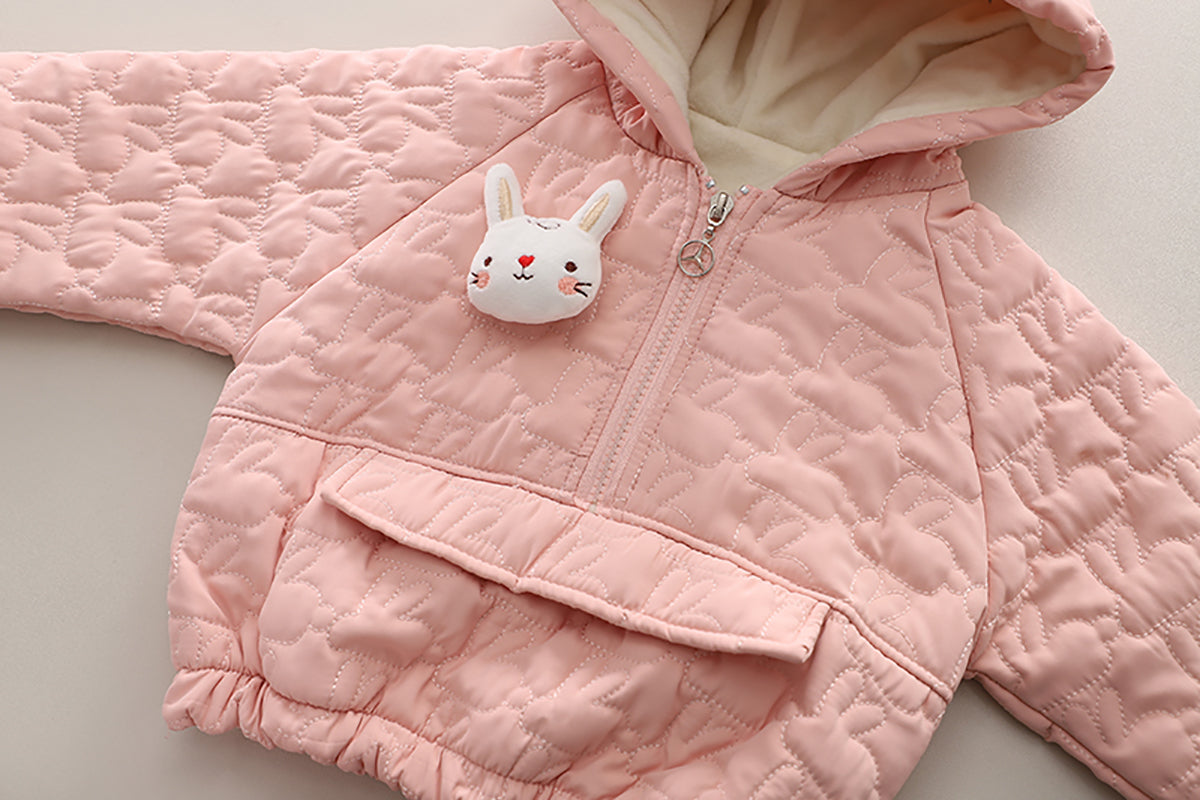 Girls Self Design Hooded Coat With Trouser