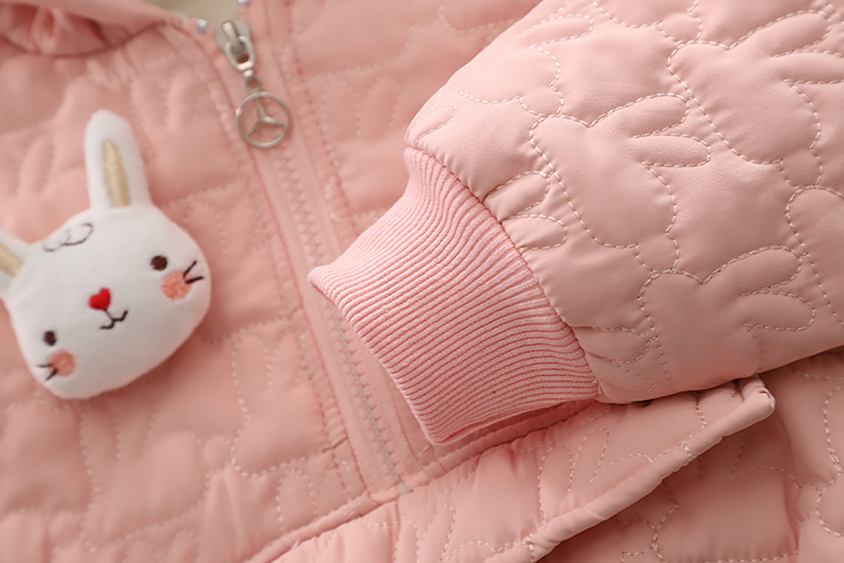 Girls Self Design Hooded Coat With Trouser