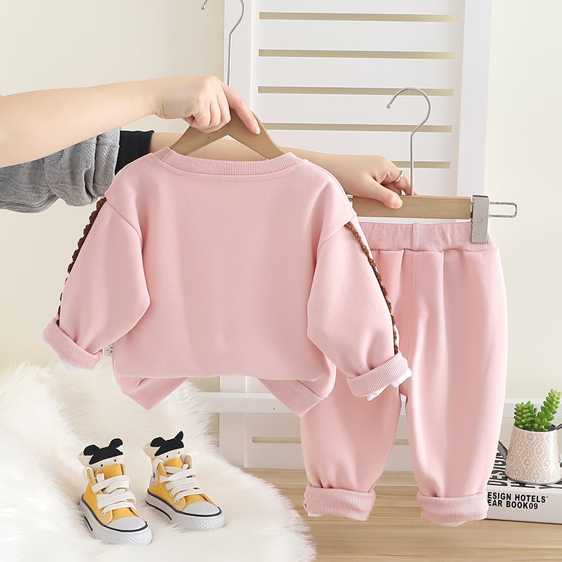 Girls Self Design High Neck Sweatshirt With Trouser
