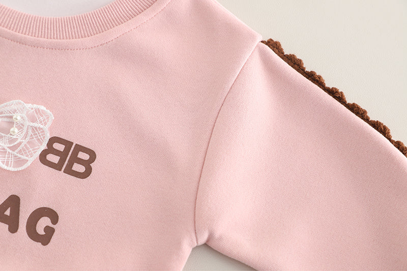 Girls Self Design High Neck Sweatshirt With Trouser