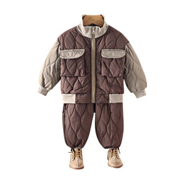 Boys Self Design High Neck Long Sleeves Coat & Trouser