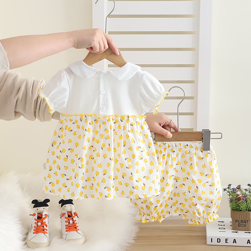Girls Printed Round Neck Tunic With Shorts