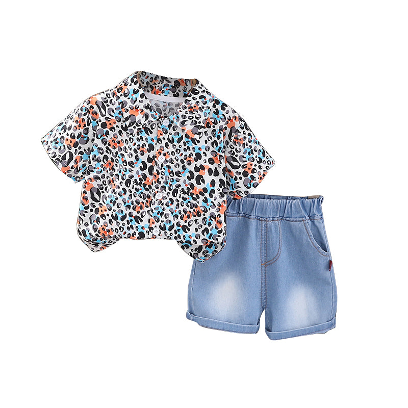 Boys Printed Shirt Collar Shirt With Shorts
