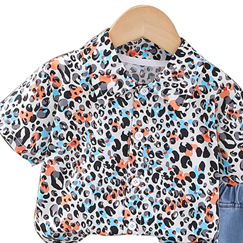 Boys Printed Shirt Collar Shirt With Shorts