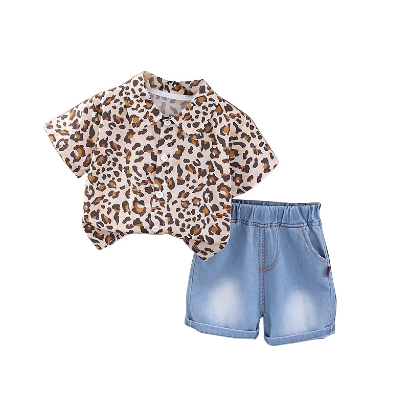 Boys Printed Shirt Collar Shirt With Shorts