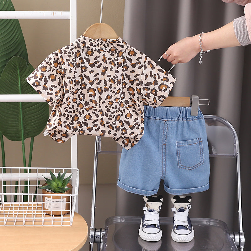 Boys Printed Shirt Collar Shirt With Shorts