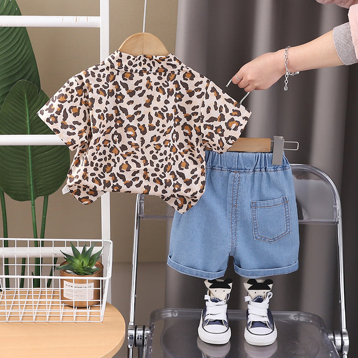 Boys Printed Shirt Collar Shirt With Shorts