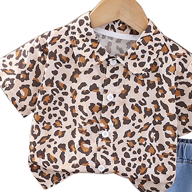 Boys Printed Shirt Collar Shirt With Shorts