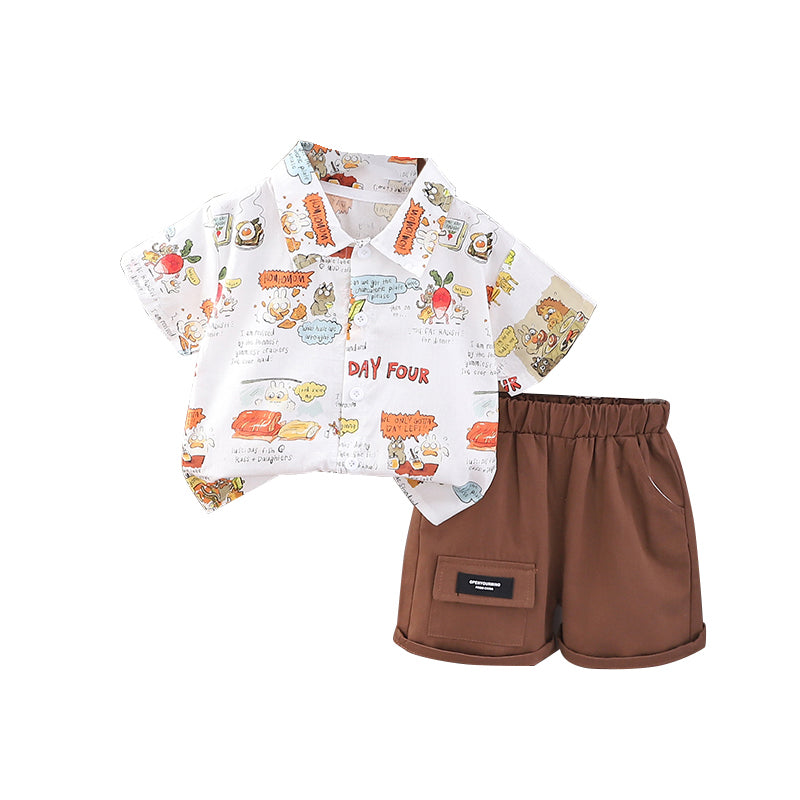 Boys Printed Shirt Collar Shirt With Shorts