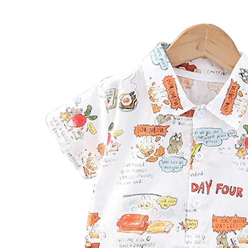 Boys Printed Shirt Collar Shirt With Shorts