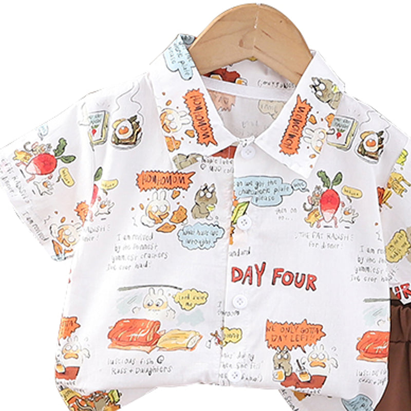 Boys Printed Shirt Collar Shirt With Shorts
