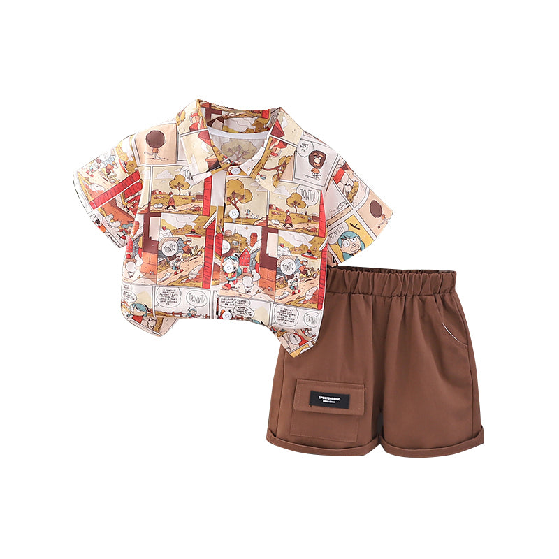 Boys Printed Shirt Collar Shirt With Shorts
