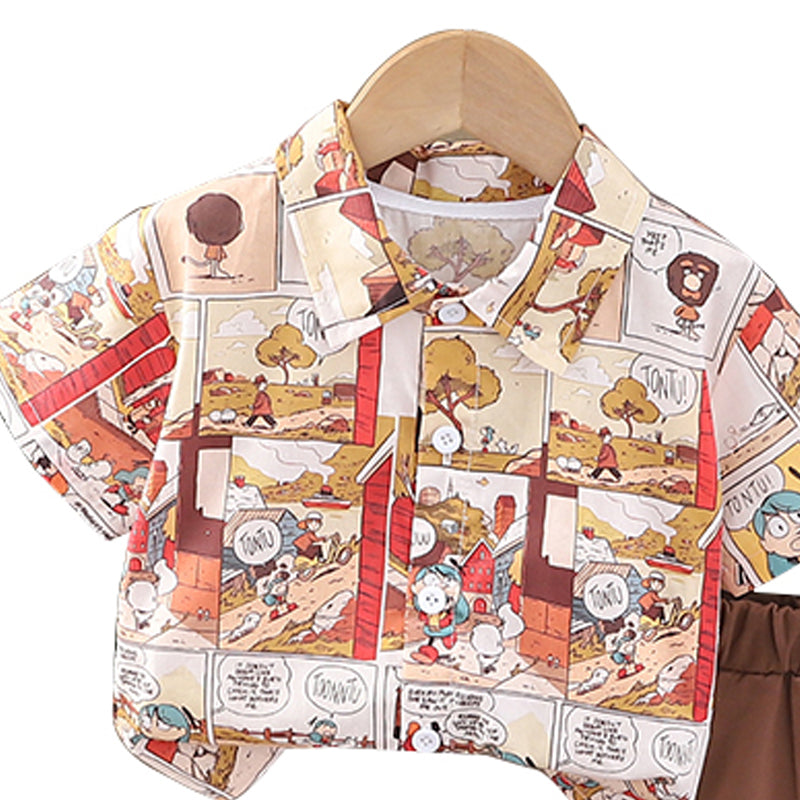 Boys Printed Shirt Collar Shirt With Shorts