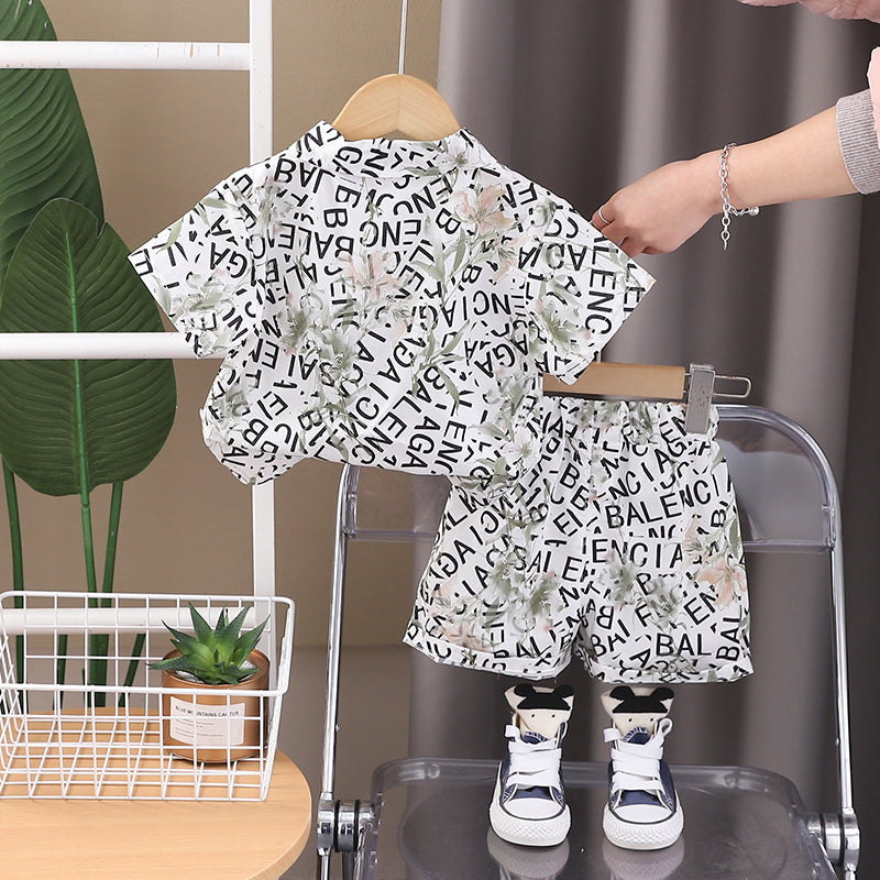 Boys Printed Shirt Collar Shirt With Shorts