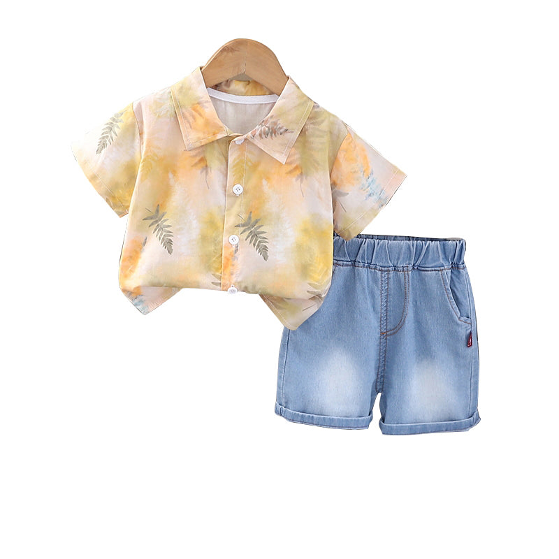Boys Printed Shirt Collar Shirt With Shorts