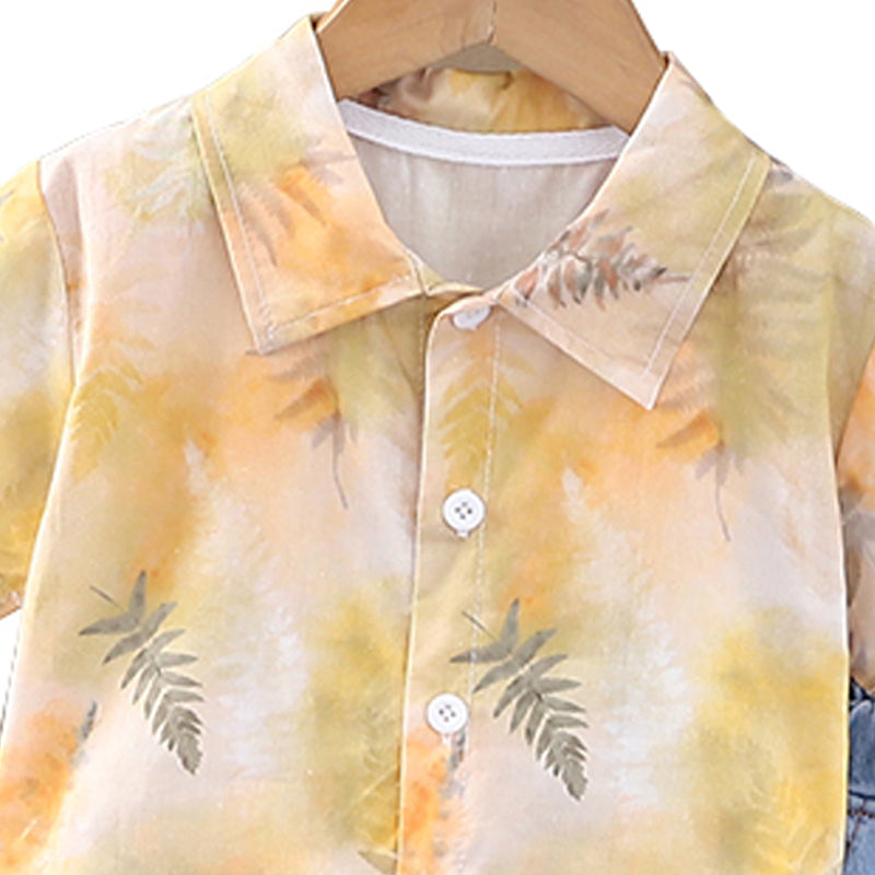Boys Printed Shirt Collar Shirt With Shorts