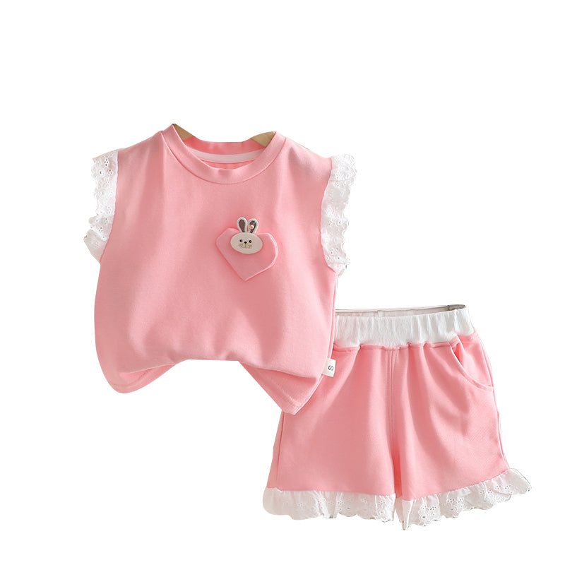 Girls Printed Round Neck T-shirt With Shorts