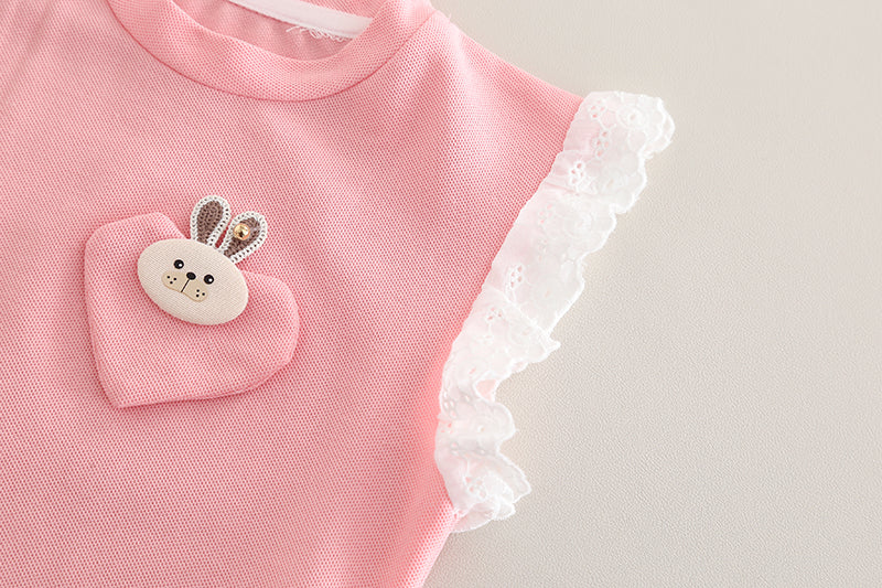 Girls Printed Round Neck T-shirt With Shorts