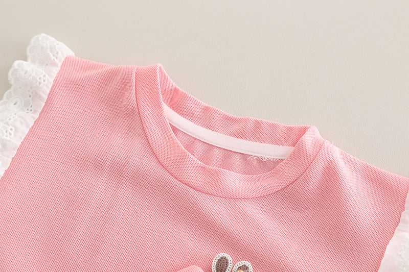 Girls Printed Round Neck T-shirt With Shorts