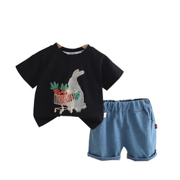 Boys Printed Round Neck T-Shirt With Shorts
