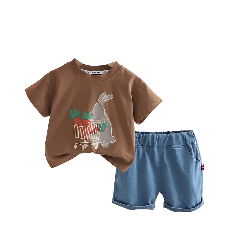 Boys Printed Round Neck T-shirt With Shorts
