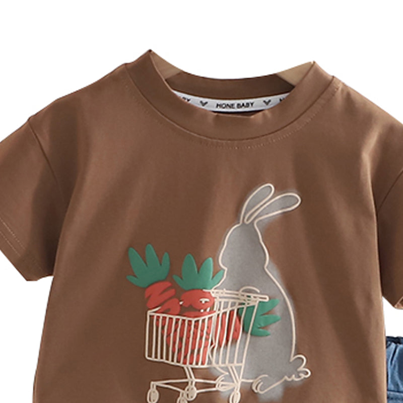 Boys Printed Round Neck T-shirt With Shorts