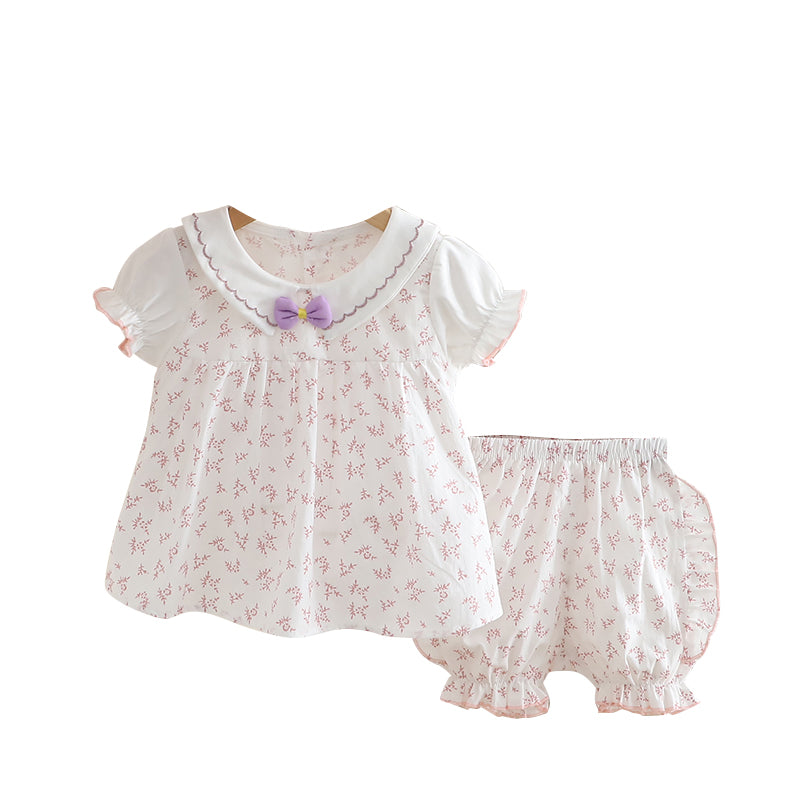 Girls Floral Printed Round Neck Tunic With Shorts